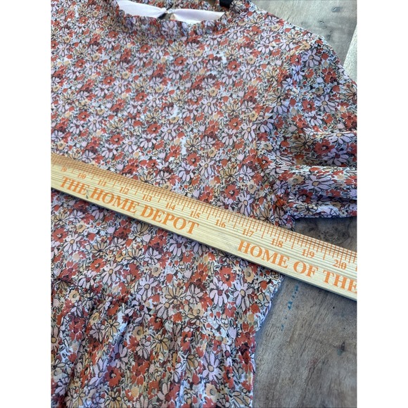 Roolee Boho Smocked Blouse Rust Long Sleeve Tie Neck Flowy Top Size Small - Picture 8 of 9